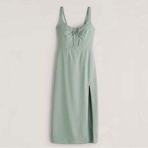 Abercrombie & Fitch Corset Lace-Up Midi Dress slit sage green medium petite
